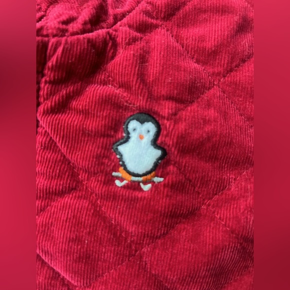 Vintage 90s baby 2 piece Red Quilted Corduroy Penguin Outfit : Jacket + Pants - Picture 13 of 16